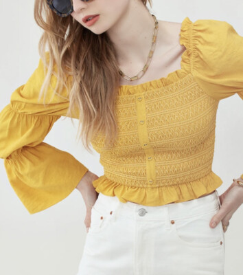 Lost and Wander Yellow Submarine Smock Blouse Size M