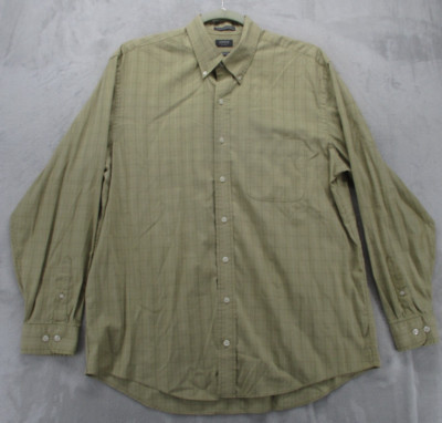 Arrow Button Up Shirt Men's XL Beige w/ Black White Geometric Plaid Cotton Blend