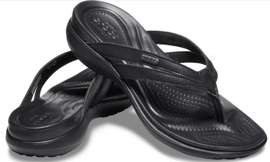 Crocs Women s Capri Basic Strappy Leather Flip Black US Size 5
