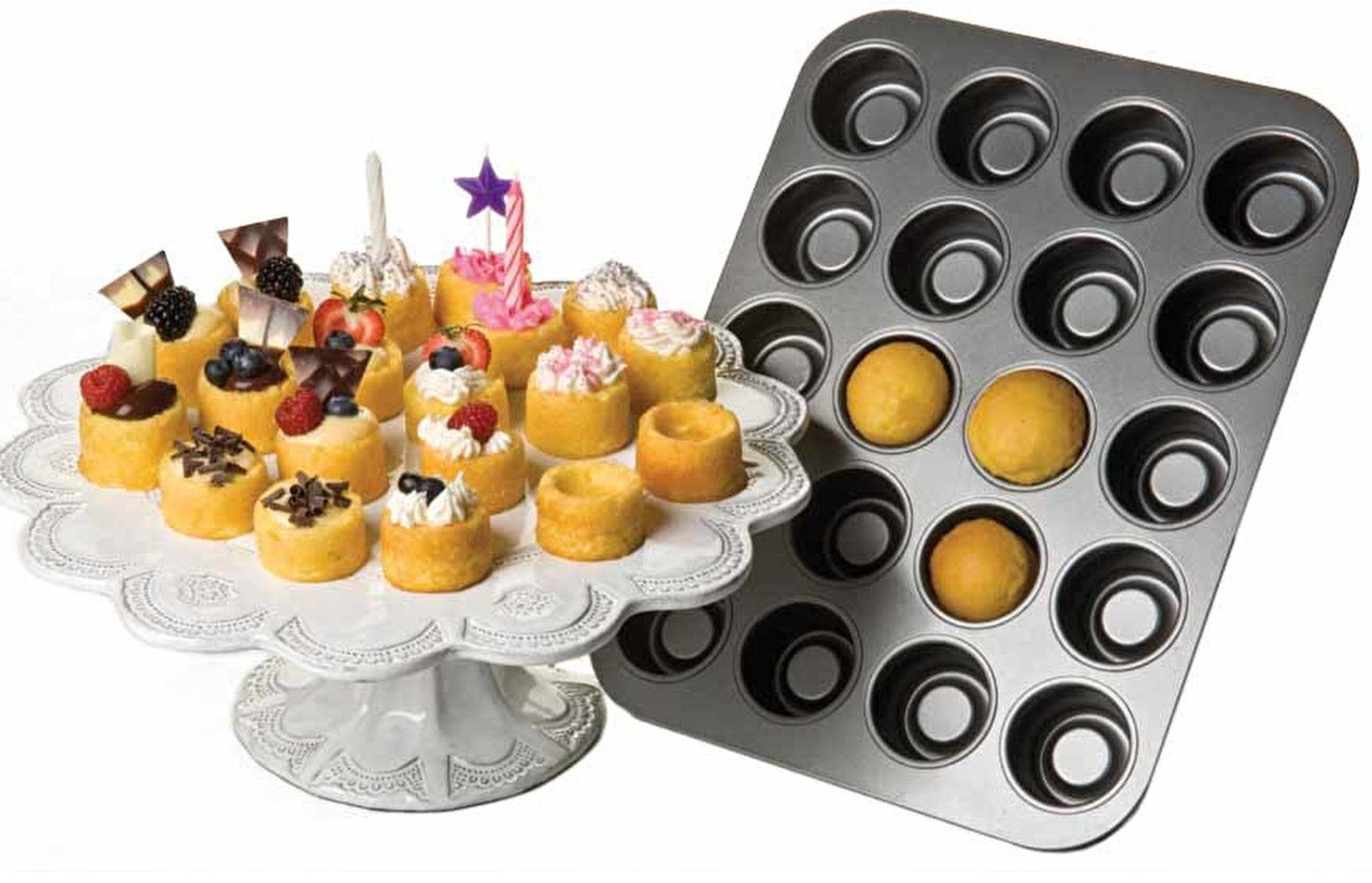 Bun Baking Tray Non Stick 20 Hole Sponge Cake Pan Holes 5cm x 3 Chicago Metallic