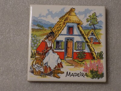 Madeira Ceramic Porcelain Coaster Tile Trivet Vtg 4.25''