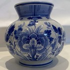 Royal Delft Peony Floral Vase Blue And White Rare Vintage To Antique