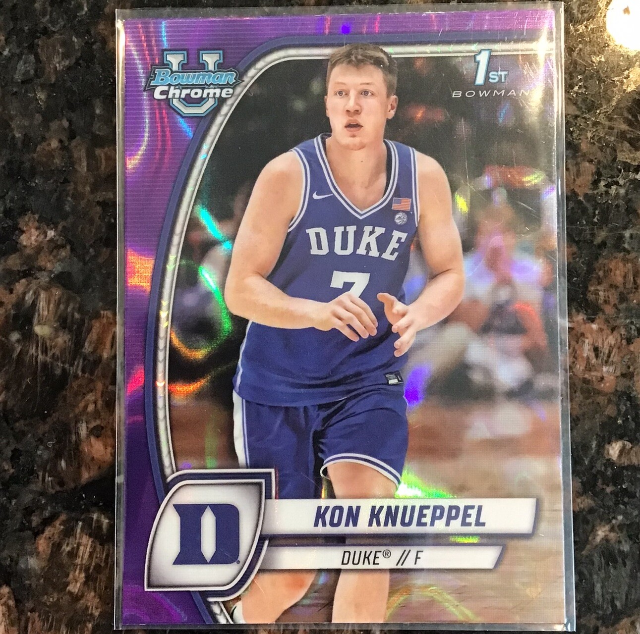 2024-25 Bowman University Chrome Kon Knueppel 1st Bowman Purple Lava #48 Duke