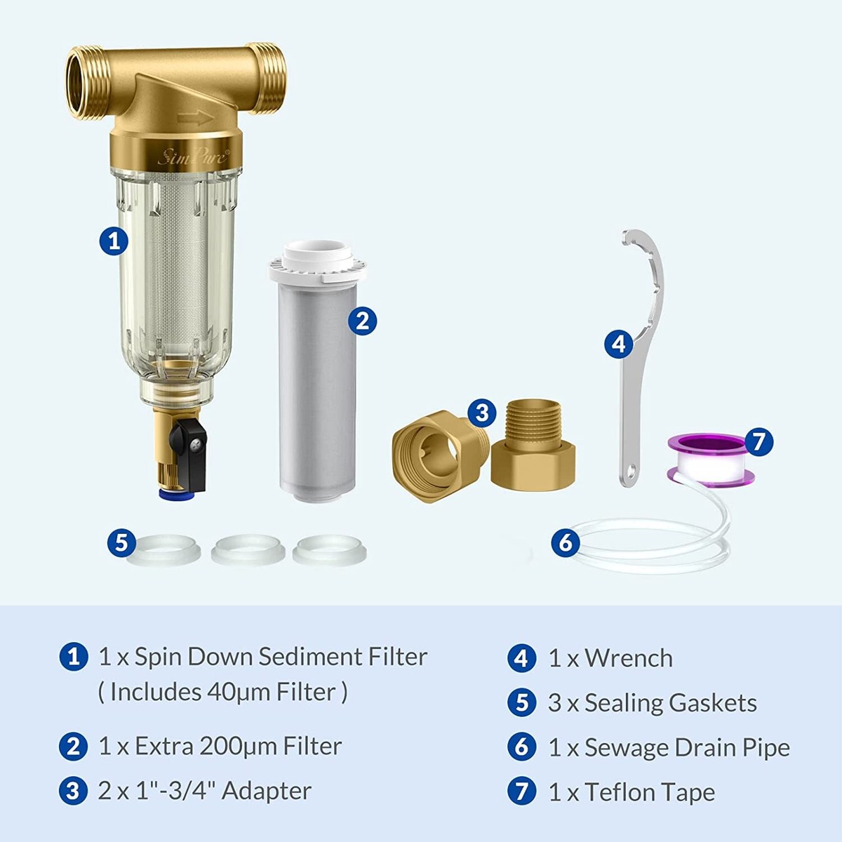 Whole House Spin Down Sediment Water Filter, Resuable Backwashing Water Filter Refined Copper Head Spin Down Sediment Prefilter for Washing Machines, Water Heaters and Water Purifiers