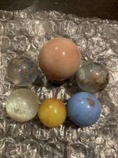 Glass Vintage Stripe Marbles FREE SHIP Blue Black Unique 6pc