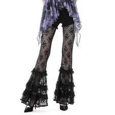 DARK IN LOVE Schlaghose ganz aus Spitze Lace Flares Schwarz transparent GOTHIC