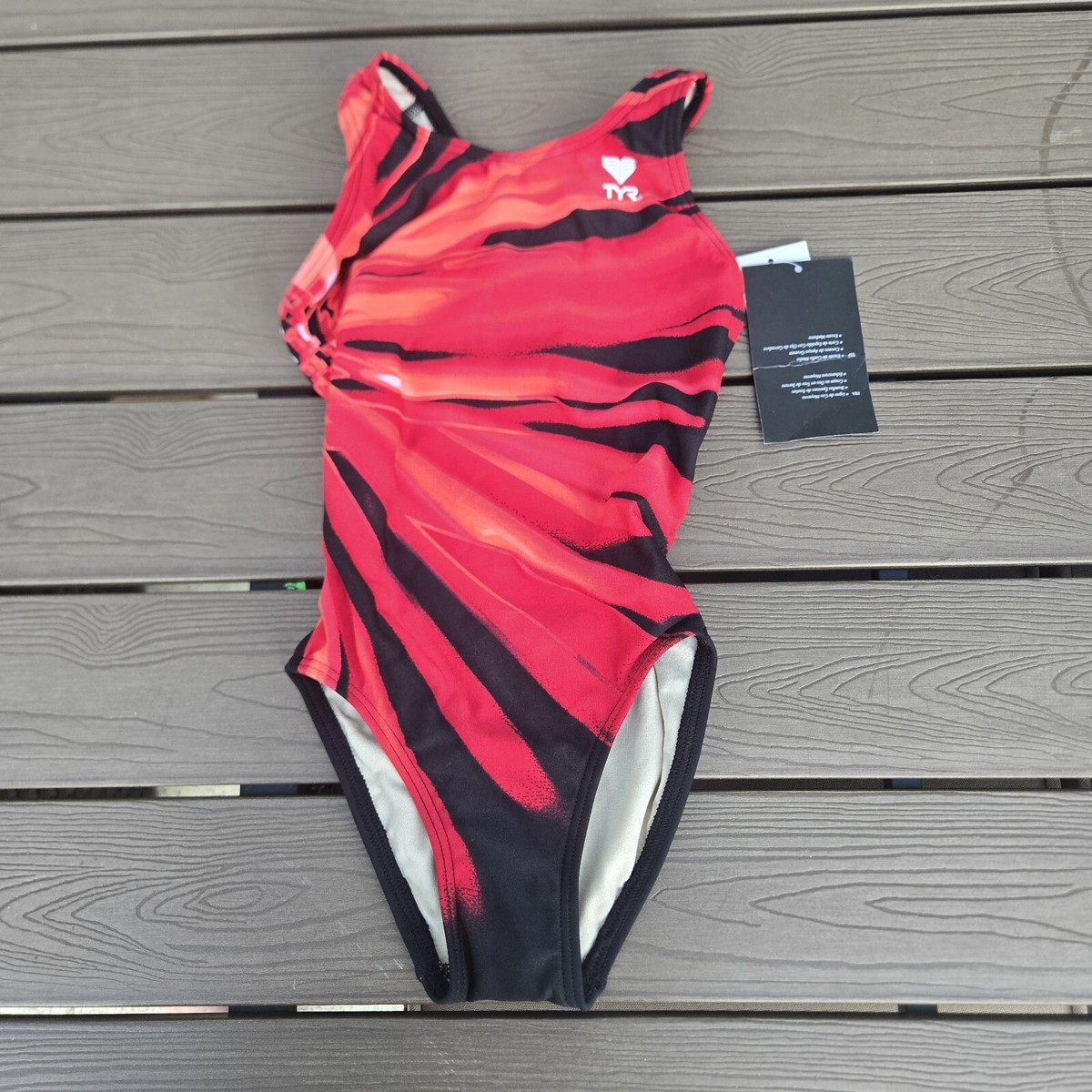 TYR Durafast Maxfit Atlas Swimsuit Red/black Youth Girls Size 22