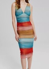 Guess Women's Blue Striped Bodycon Midi Dress Size 8