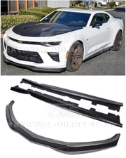 For 16-Up Camaro SS | T6 Style PRIMER BLACK Front Lip Splitter & Side Skirts