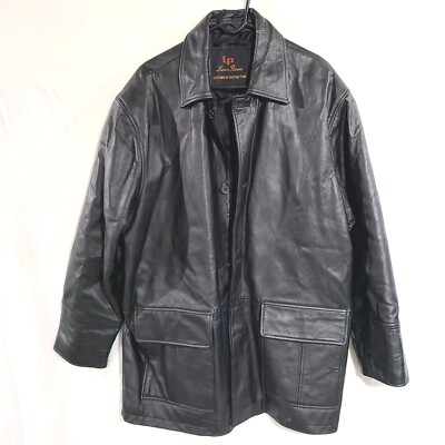 Leather Coat Mens XL Black Mid Length Overcoat Lucien Piccard Vtg Designer