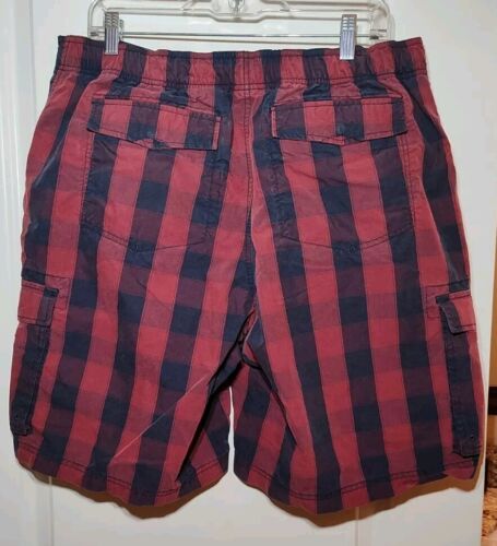L.L. Bean Men's 38 Plaid Cargo Swim Trunks Red And Black With 6 Pockets - Picture 2 of 8