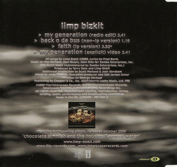 LIMP BIZKIT My Generation CD UK 2000 Flip 497 444-2 Enhanced