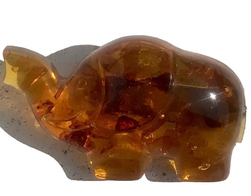 Vtg Souvenir Elephant Brooch Pin Faux Amber African Asian MCM Craft Safari Luck