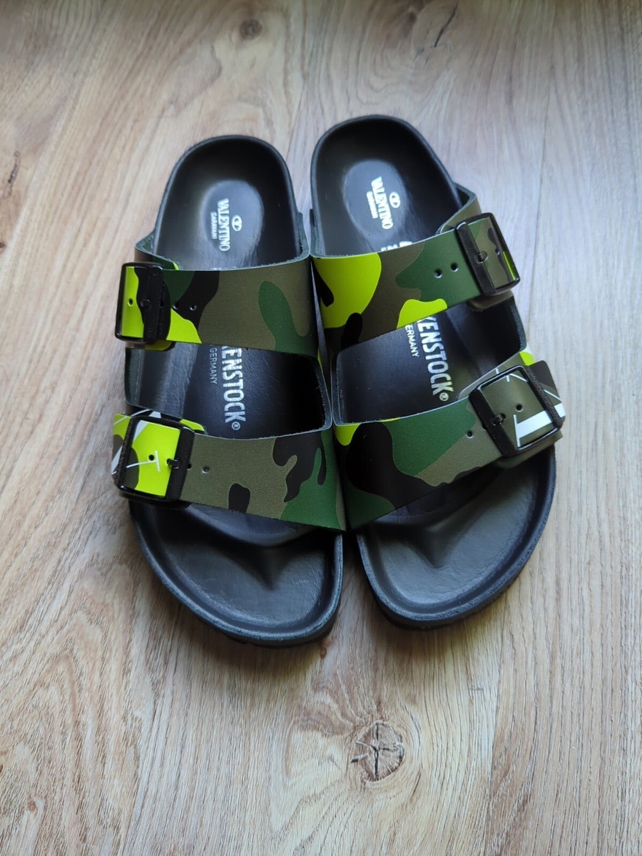 Birkenstock Valentino Arizona Army Camo LIme Sandals EU 40 Womens