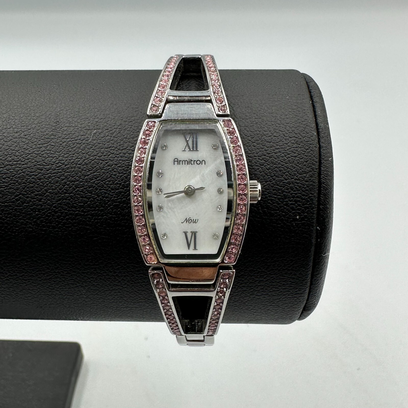 Armitron Watch Women Silver Tone Pink Bling White Dial New Battery 7