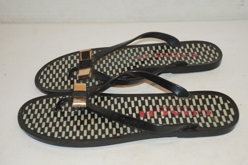Coach Flip Flop Sandals Women's Size 7B Landon Black Jelly Rubber Gold Bow - Picture 16 of 17