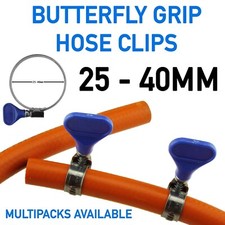 Hose Pipe Clips Butterfly Fasteners, Stainless Steel, 25-40mm, Packs of 2 - 10