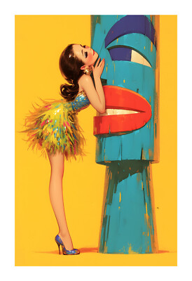 1960s Vintage Tiki Theme Pin Up Art Print ntg9