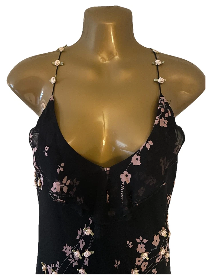 Vestido Mix It Roseta Seda Floral Aplique Dobladillo Asimétrico Años 90 Y2k Romántico Talla 16 Foto 2 de 4