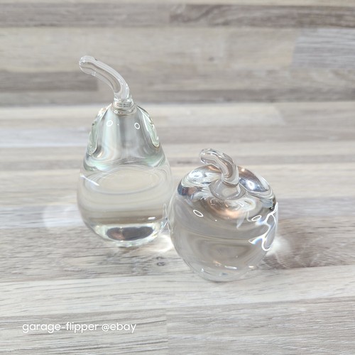 Polished Glass Apple And Pear Fruit Set Heavyweight Crystal Clear Art Glass - Picture 9 of 12