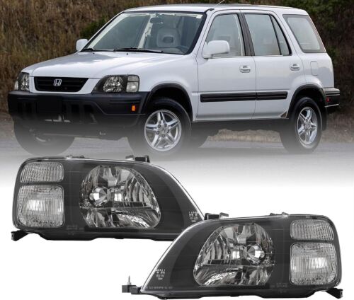 BLACK EDITION Headlights Lamps Left & Right Pair Set NEW for 97-01 Honda CR-V - Picture 1 of 3