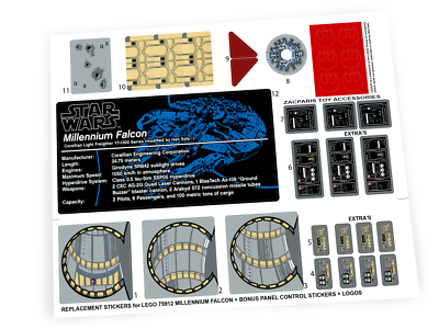 CUSTOM STICKERS for STAR WARS Set 75192 Millennium Falcon ,MODELS
