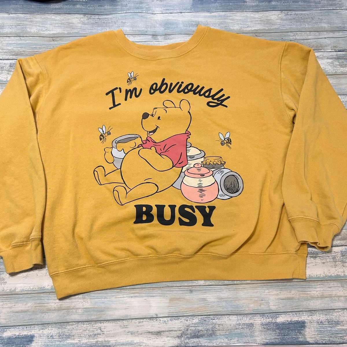 Winnie the Pooh Sweater Extra Large 15 17 Sweatshirt Disney Juniors Yellow