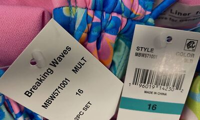 Breaking Waves Big Girls Blue 2-Pc. Retro Floral Swimsuit Size 16