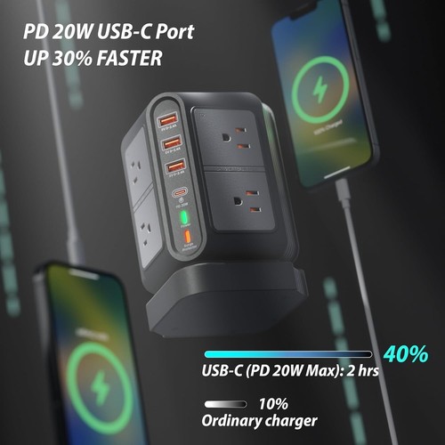 Power Strip Tower Surge Protector 8‑Outlet 3 USB‑A USB‑C Charging Station - NIB - Picture 6 of 9