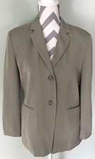 TALBOTS Gray Green Solid Pure Silk 2 Button Blazer Jacket Coat Size 6 Small