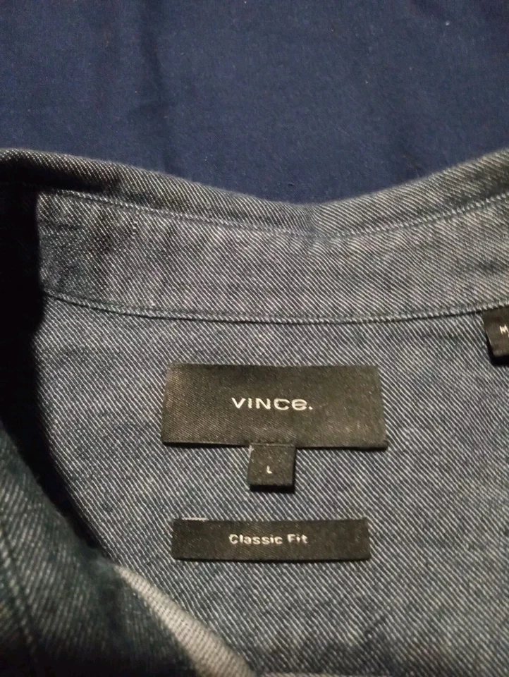 Vince Denim Shirt Men’s Large Blue Long Sleeve Button Up Lightweight - Image 4 of 4