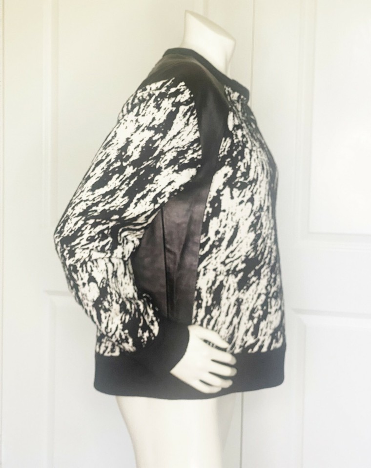 NWOT RAG & BONE NEW YORK BLACK IVORY JACQUARD LEATHER SWEATSHIRT SIZE