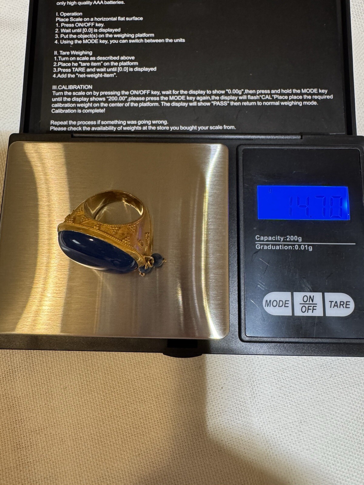 Charming 18k Solid Gold Ring/blue Agate Stone - image 4