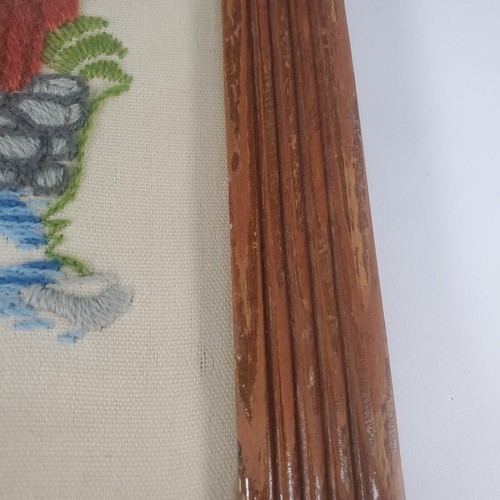 10.5" x13" Framed Vintage Completed Needlepoint Crewel Covered Bridge 1978 - Picture 5 of 5
