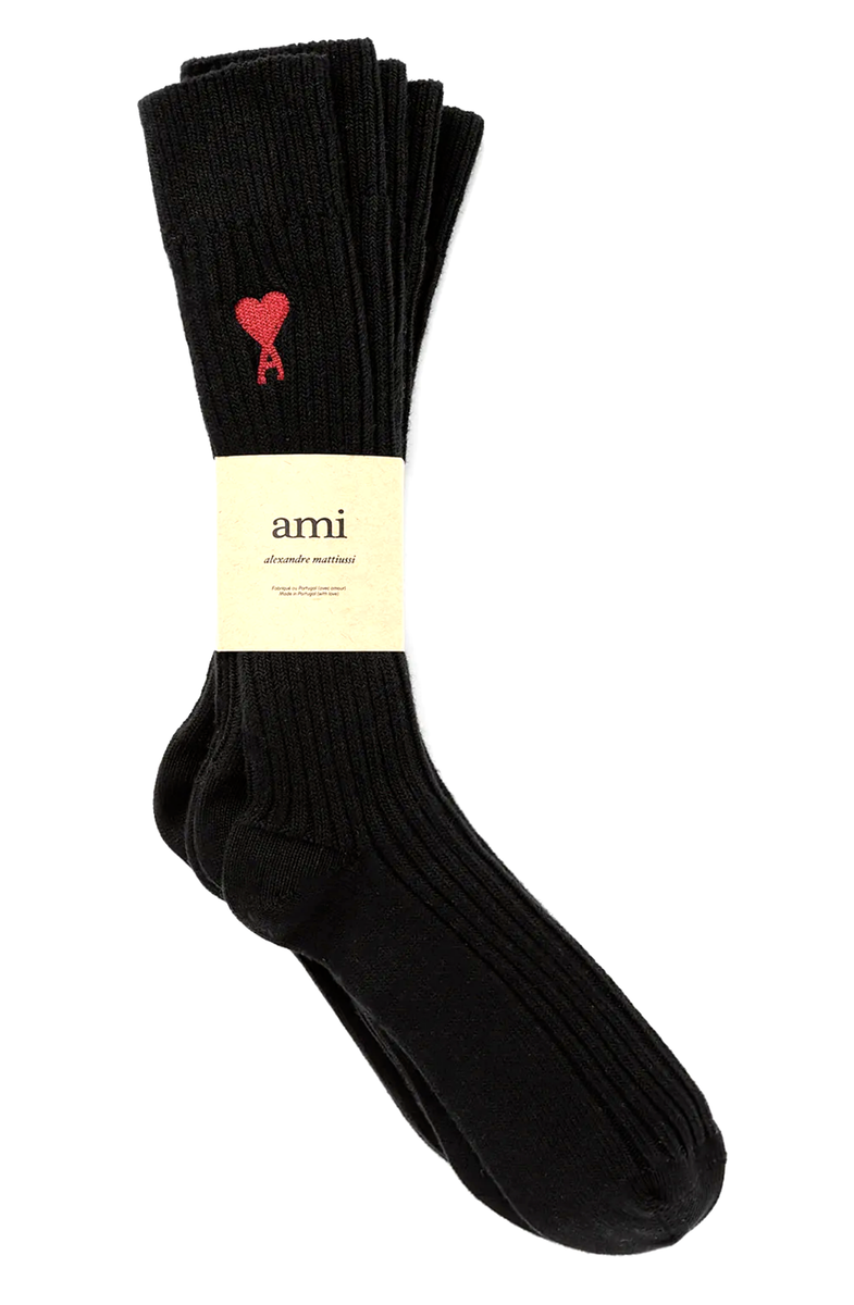 ★AMI PARIS★Black Cotton Ami de coeur Thin Socks★ AMI PARIS 3-ER PACK SOCKEN THREE PACK GIFT-SET AMI DE COEUR