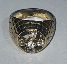 Stabiler Kronenring nicht Signiert mit Steinchen Goldfarbe / VINTAGE / RAR Bildr