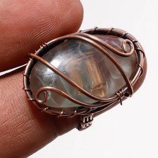 Green Fluorite Gemstone Handmade Wire Wrap Copper Gift Jewelry Ring 6.75" PG 233