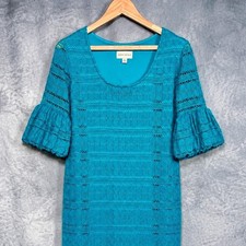 Ronni Nicole Women's Caribbean Blue Lace Shift Dress UK 14 Bell Sleeve Occasion
