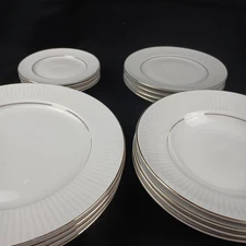 16 Piece Gibson Designs Claremont Dinnerware Set White Gold Rim Embossed
