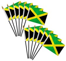 1 Dozen Jamaica 4x6in Mini Handheld Country Stick Flags for Parades, Classrooms