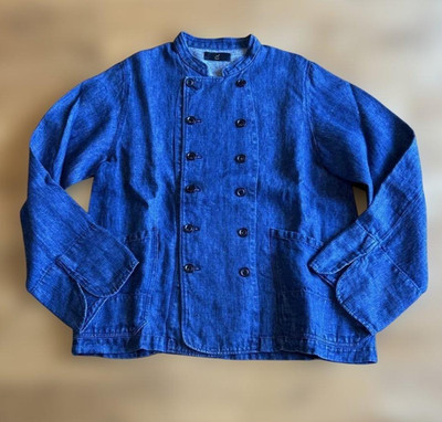 ichi Antiquites Linen Denim Jacket Chef Double Breasted Indigo Near MINT