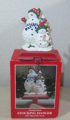 Potpourri Two Snowmen Stocking Holder, Hanger w/Cast Iron Base