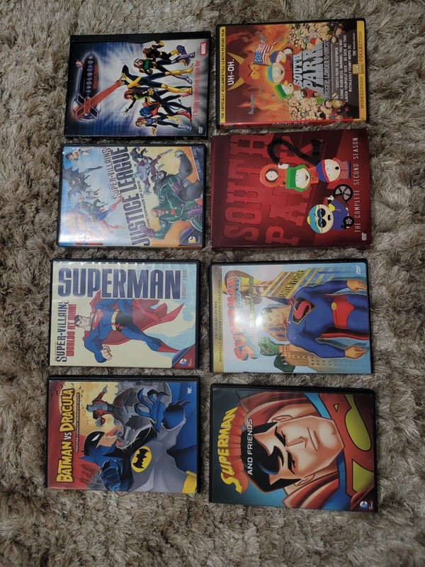 Lot Of Eight Cartoon Dvd Movies Super Man. X-MEN. Bat Man. South Park. 