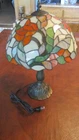 Vintage Tiffany-Style Stained Glass Table Lamp With Floral Design & Bronze Base