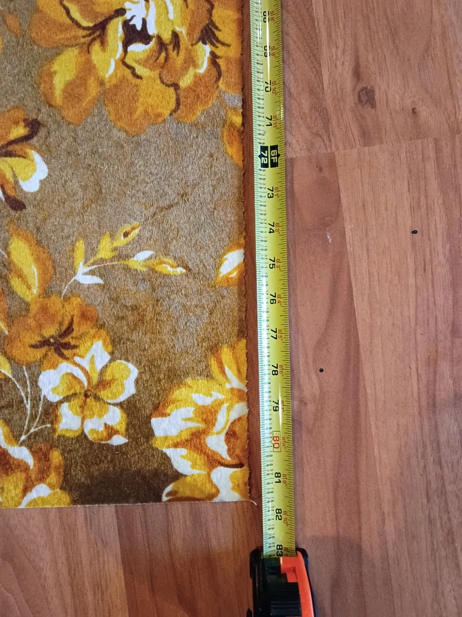 Vintage 1970s Floral Velvet Fabric Remnant 82x20 Groovy Retro Burnt Orange Gold