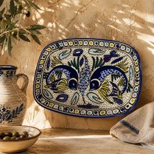Vintage Tunisian Hand Painted Fish Pottery Wa...