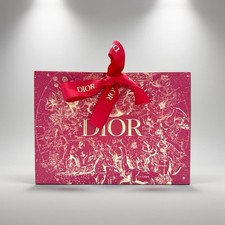 DIOR Gift Bag Dark Red W/ Gold Embossing  Red Ribbon Celestial Theme 7.5x5.5x3