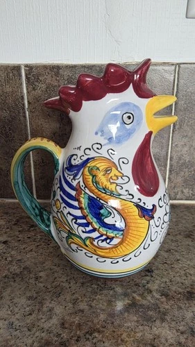 Deruta Hand painted Ceramic Chicken Rooster Pitche