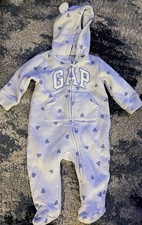 Baby GAP Footie Hood Zip Size 3-6 Months Lt Blue Heart New w/o Tags