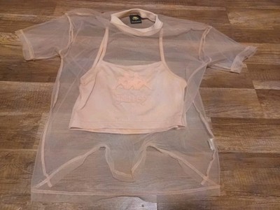 Kappa x Juicy Couture Elena Pink Blush Sheer Mesh Tee W/Attached Crop Top Medium